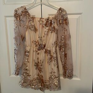 Pastime Paradise Playsuit in Gold Sequin